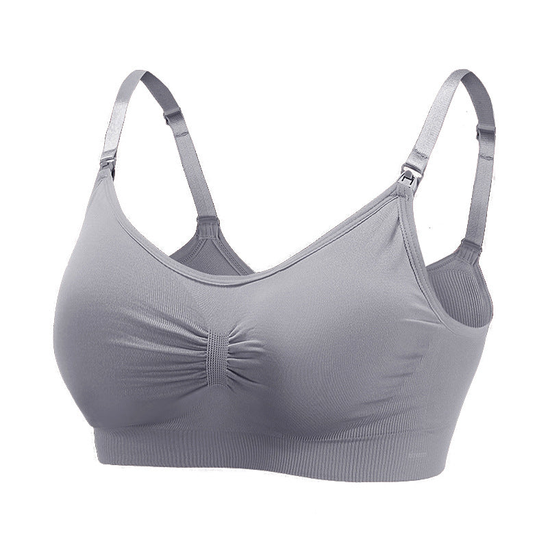 Pregnant women front buckle seamless large size nursing bra feeding adjustment gathered postpartum thin nursing bra underwear