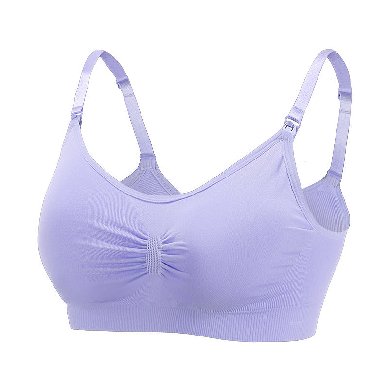 Pregnant women front buckle seamless large size nursing bra feeding adjustment gathered postpartum thin nursing bra underwear