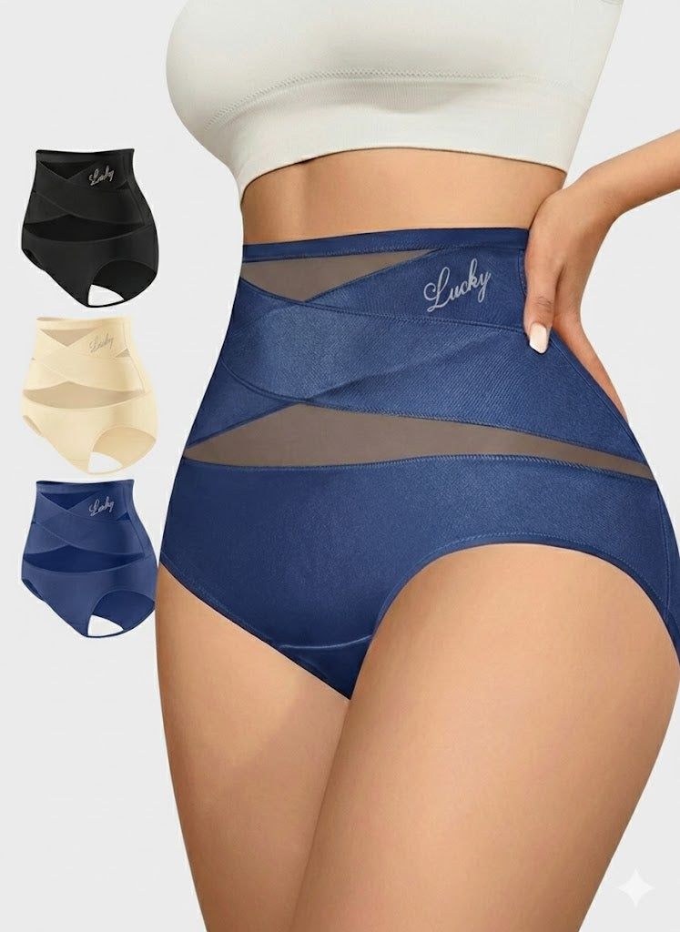3 件装 Meiyating High Waisted Shapewear Panties for Women, Cross Band, Tummy Control, Knitted Polyester Underwear, Breathable