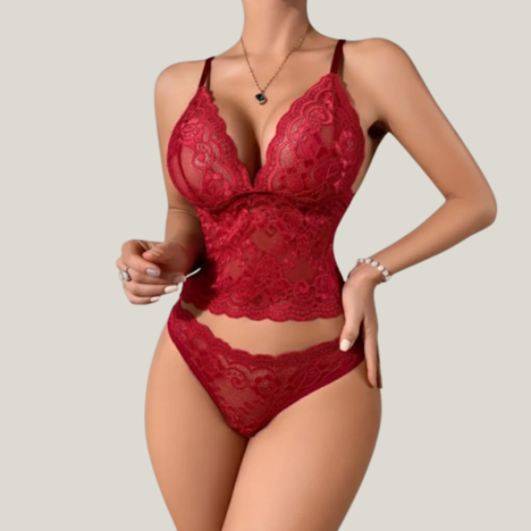 2024 European and American sexy women's erotic lingerie lace hollow adjustable suspenders two-piece pajamas