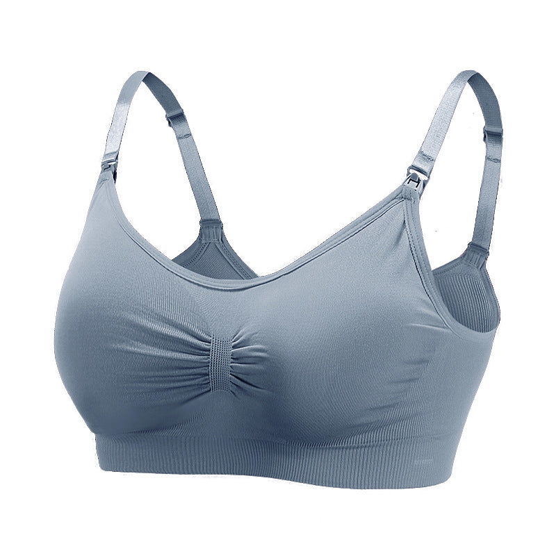 Pregnant women front buckle seamless large size nursing bra feeding adjustment gathered postpartum thin nursing bra underwear