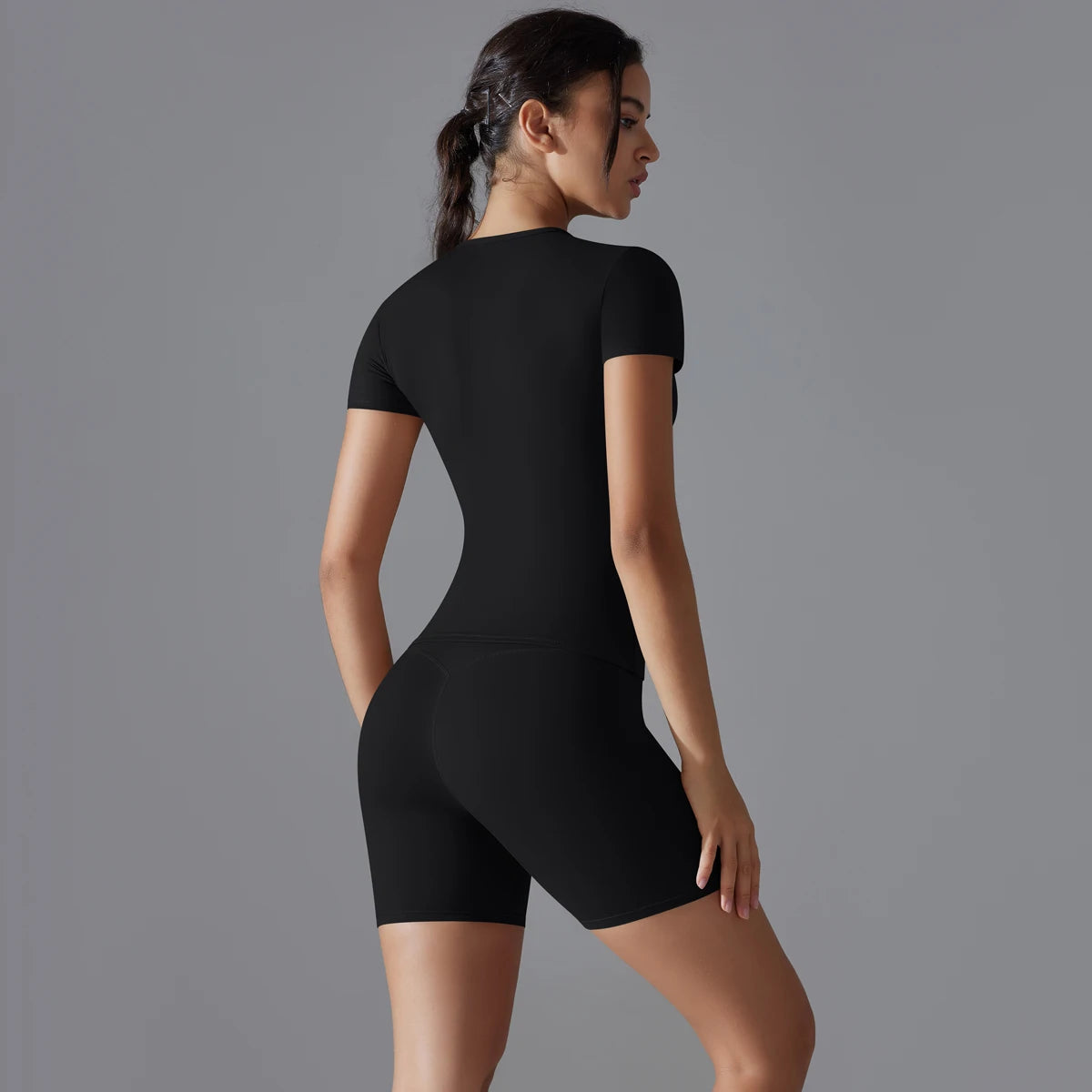 Yoga Set Women Sports Short Sleeve Top With High Waist Leggings Running Jogging Workout Workout Clothes Sports Fitness Gym Sets