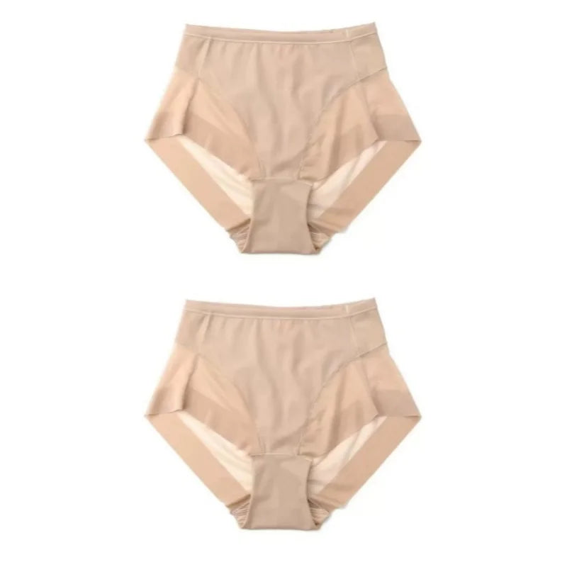 2 pcs of women's silk panties, sheer, mesh corset, tapered waist, shaping panties