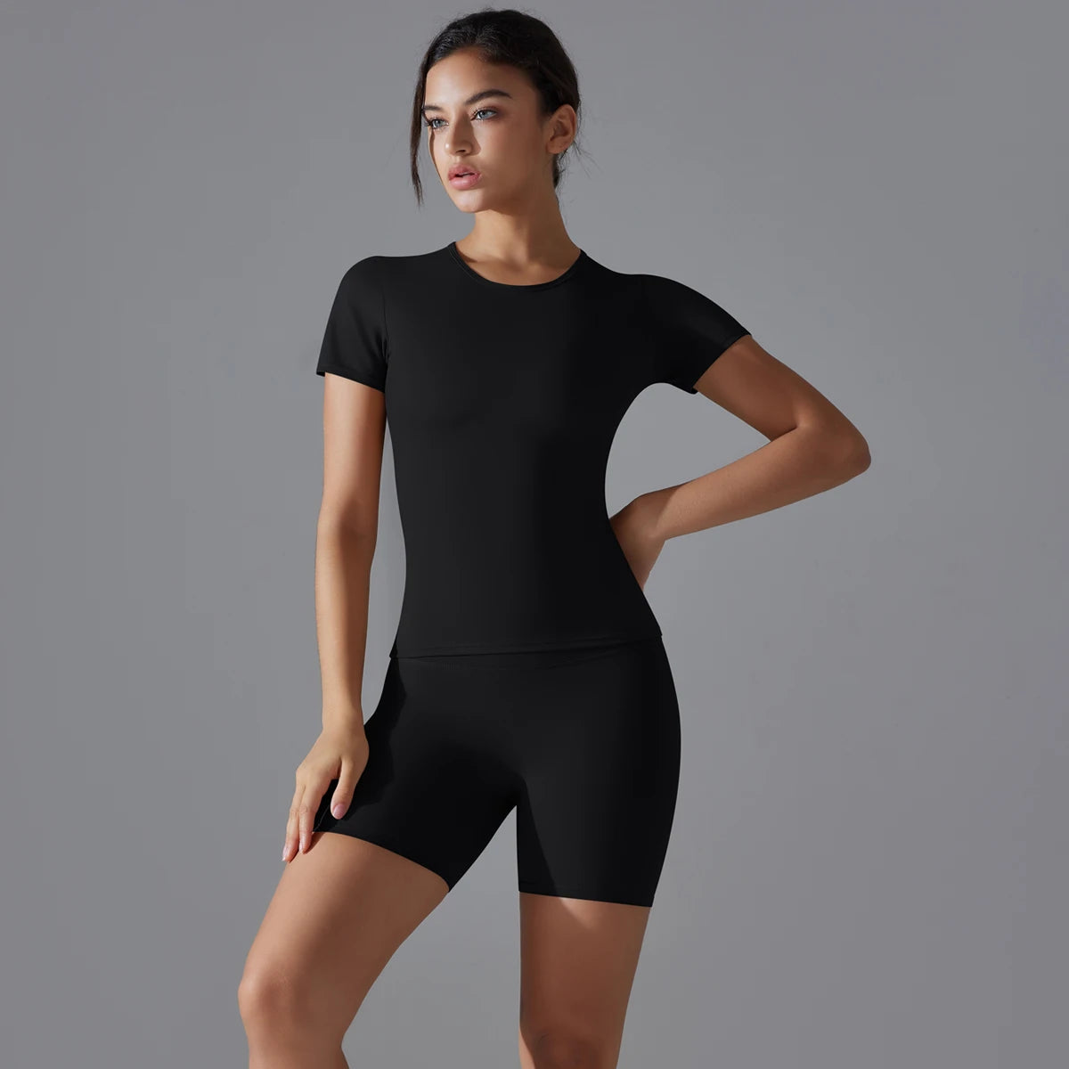 Yoga Set Women Sports Short Sleeve Top With High Waist Leggings Running Jogging Workout Workout Clothes Sports Fitness Gym Sets
