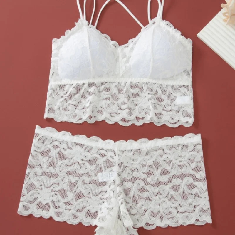 Women's Lace Non-wire Bra And Panties Set Transparent