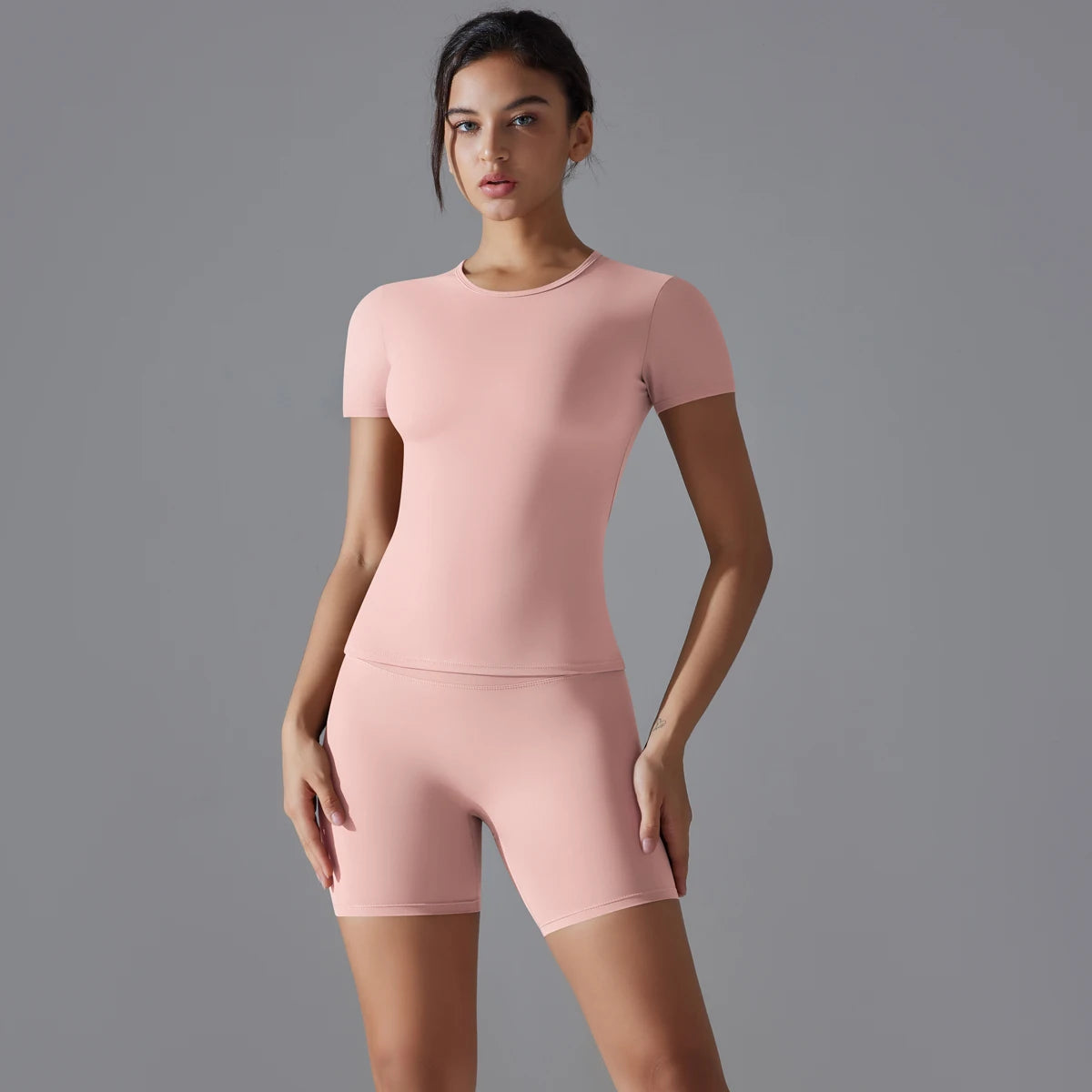 Yoga Set Women Sports Short Sleeve Top With High Waist Leggings Running Jogging Workout Workout Clothes Sports Fitness Gym Sets