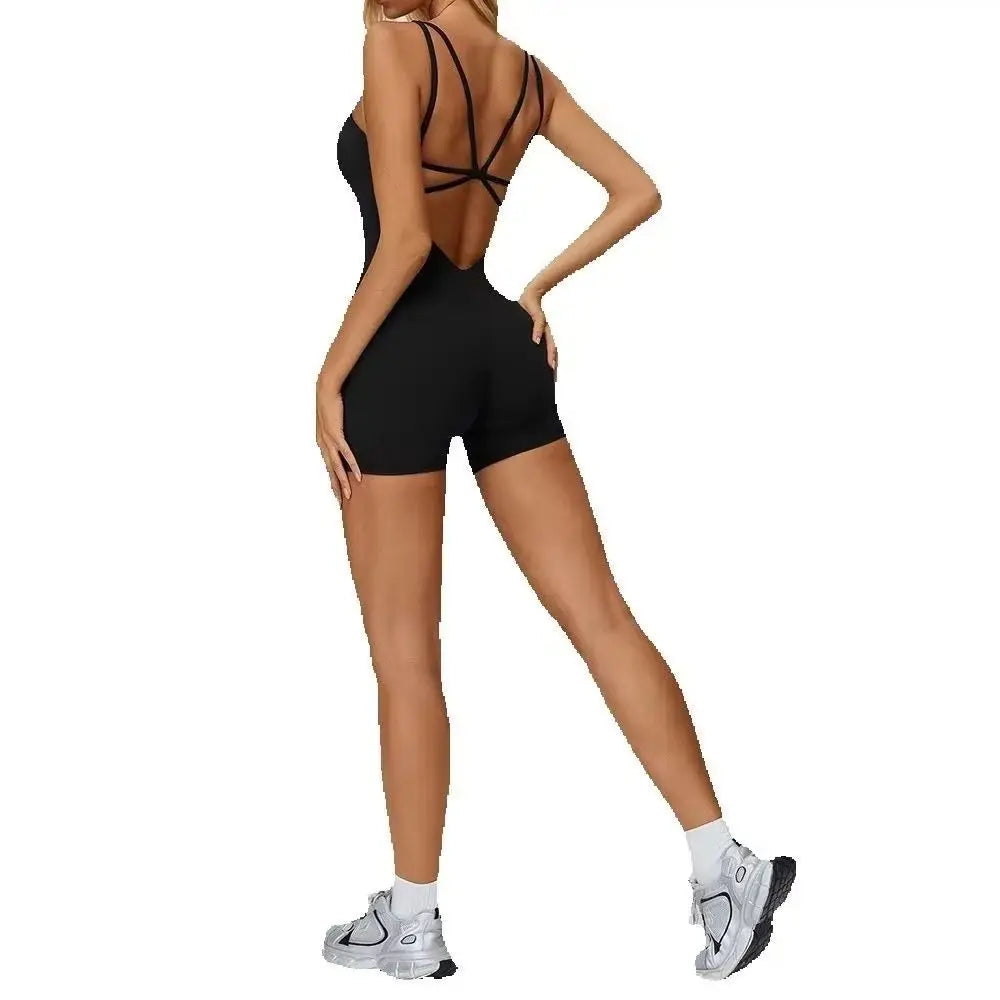 Women Sports Jumpsuit Women Gym One-Piece Suit Fitness Yoga Fitness Boilersuit Workout Bodysuits V Back Jumpsuit Female