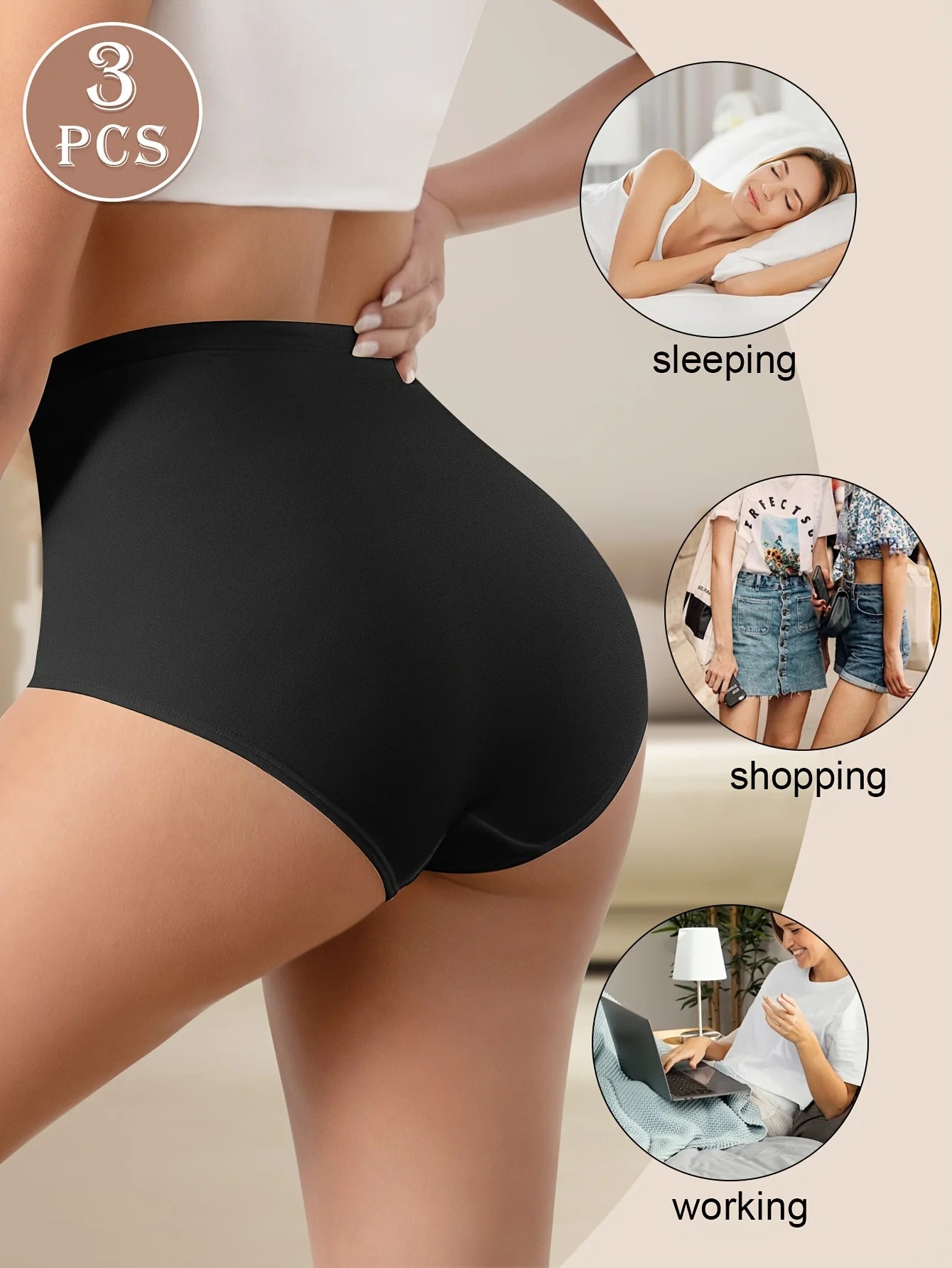 3 件装 Meiyating High Waisted Shapewear Panties for Women, Cross Band, Tummy Control, Knitted Polyester Underwear, Breathable