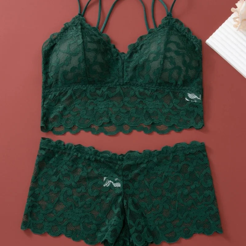 Women's Lace Non-wire Bra And Panties Set Transparent