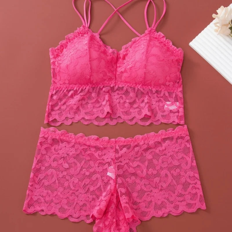 Women's Lace Non-wire Bra And Panties Set Transparent